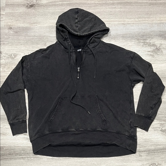 Women's Aerie Faded/Washed Charcoal Quarter Zip Hoodie - Picture 1 of 5